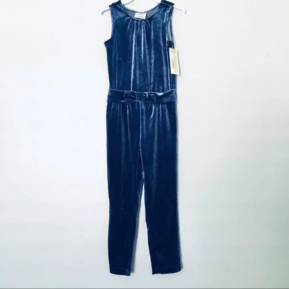 NEW Genuine Kid Girl's 2T Velour Bow Jumpsuit Nightfall Blue